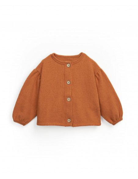 CHAQUETA NIÑA CON BOTONES EN PUNTO DE FIBRAS RECICLADAS - COLOR CALDERO
