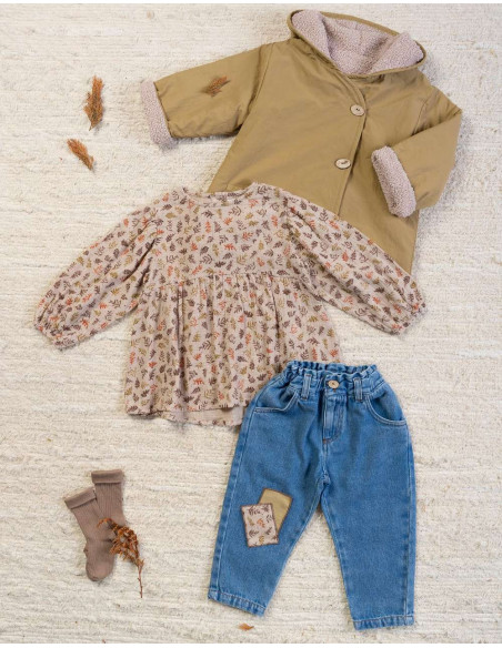 BLUSA NIÑA ALGODÓN ORGÁNICO - ESTAMPADO HOJAS