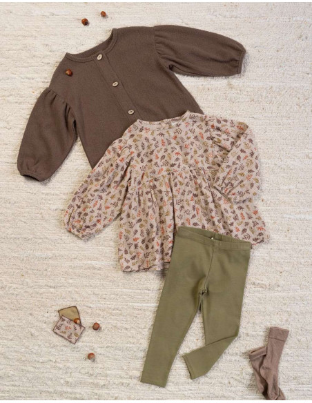 BLUSA NIÑA ALGODÓN ORGÁNICO - ESTAMPADO HOJAS