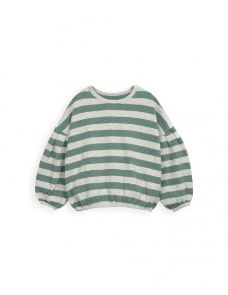 SUDADERA NIÑA CON ALGODÓN ORGÁNICO - RAYAS VERDE Y GRIS