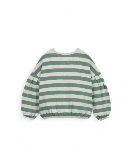 SUDADERA NIÑA CON ALGODÓN ORGÁNICO - RAYAS VERDE Y GRIS