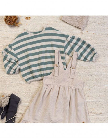 SUDADERA NIÑA CON ALGODÓN ORGÁNICO - RAYAS VERDE Y GRIS