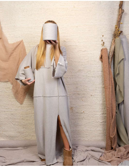 VESTIDO MUJER DE PUNTO CON ALGODÓN RECICLADO - GRIS NATURAL