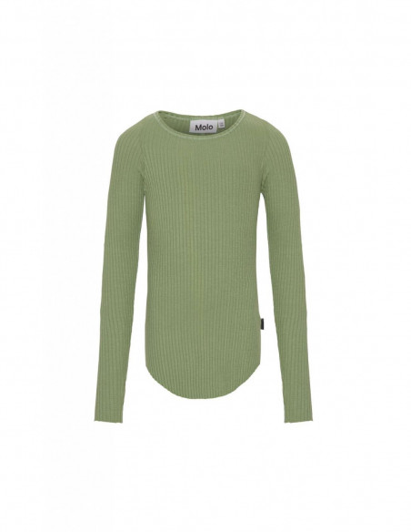 CAMISETA NIÑA DE MANGA LARGA CANALÉ DE ALGODÓN ORGÁNICO - ROCHELLE VERDE